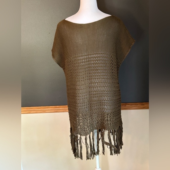 Polo Ralph Lauren Olive Loose Weave Fringe Sweater Top Size Small - Picture 6 of 10